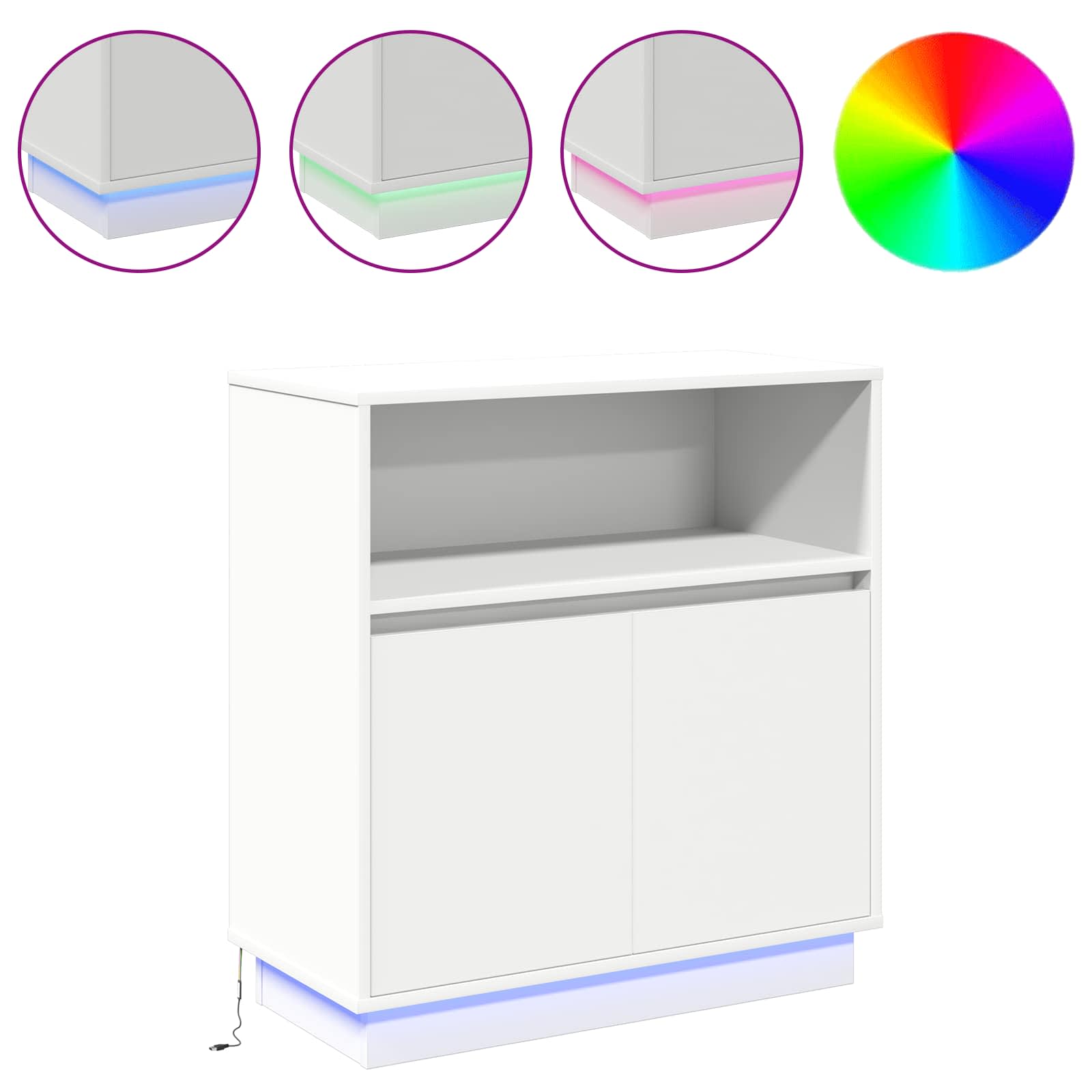 Sānu skapītis ar LED Balts 71 x 34.5 x 75 cm Apstrādāta koksne