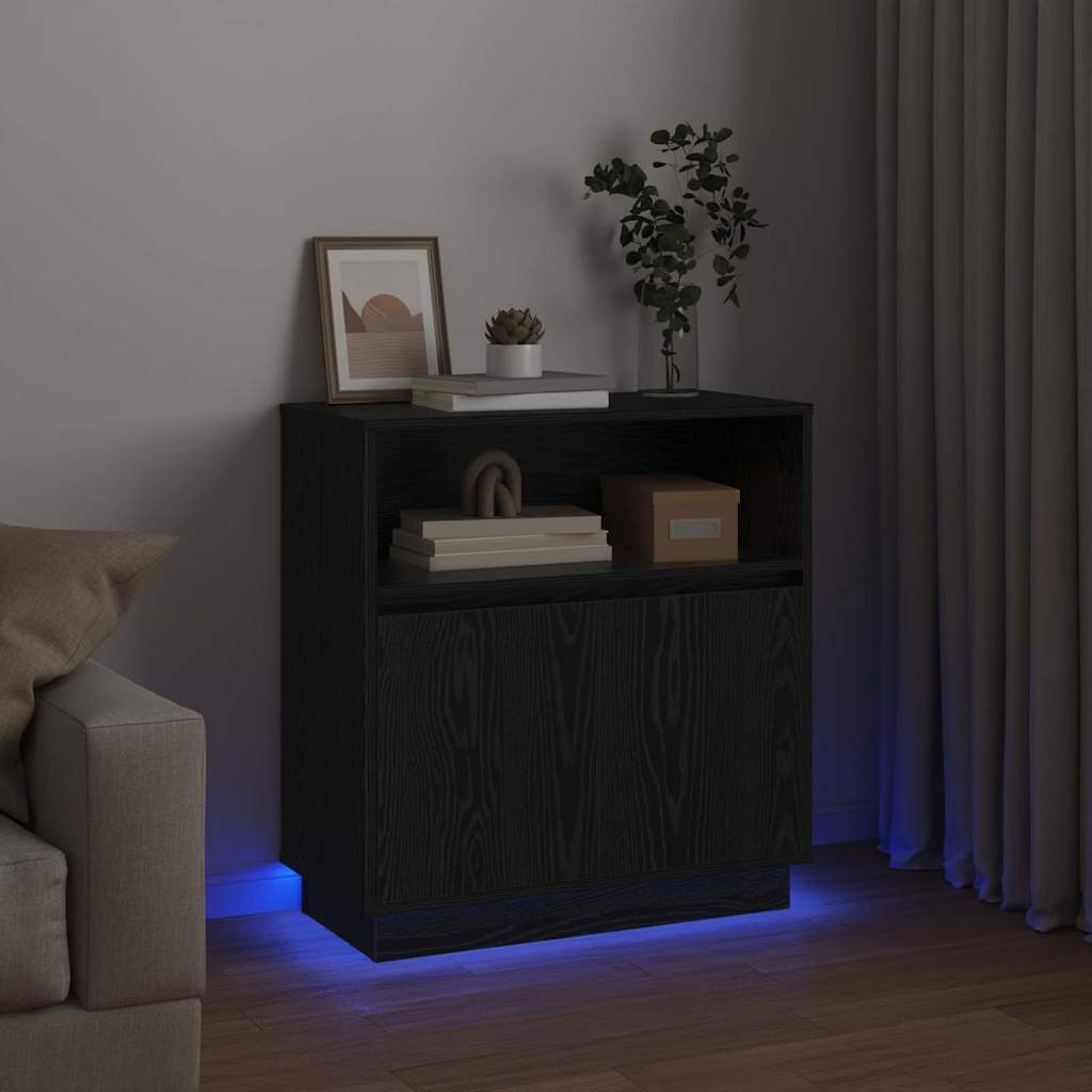 Šoninė spintelė su LED juoda ąžuolo 71 x 34.5 x 75 cm