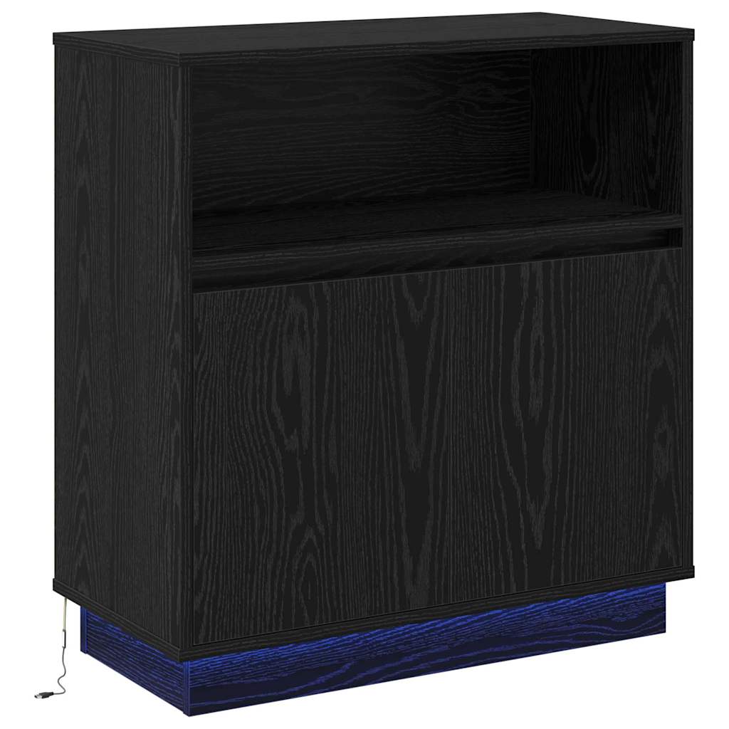 Šoninė spintelė su LED juoda ąžuolo 71 x 34.5 x 75 cm