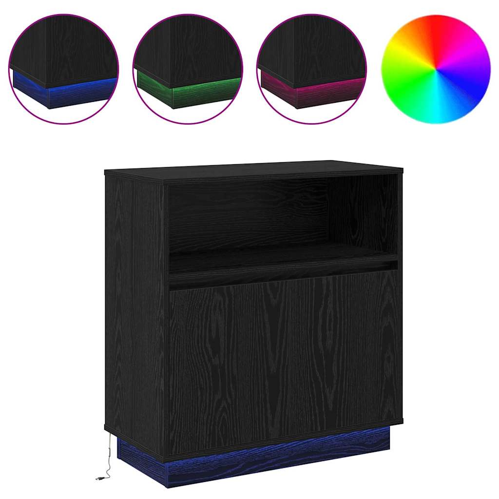 Šoninė spintelė su LED juoda ąžuolo 71 x 34.5 x 75 cm