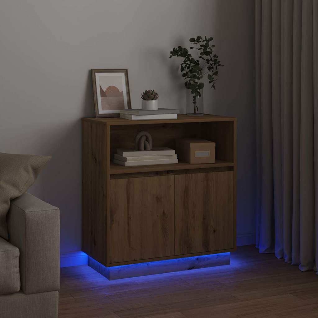 Sānu skapītis ar LED apgaismojumu artisana ozola krāsā 71 x 34,5 x 75 cm