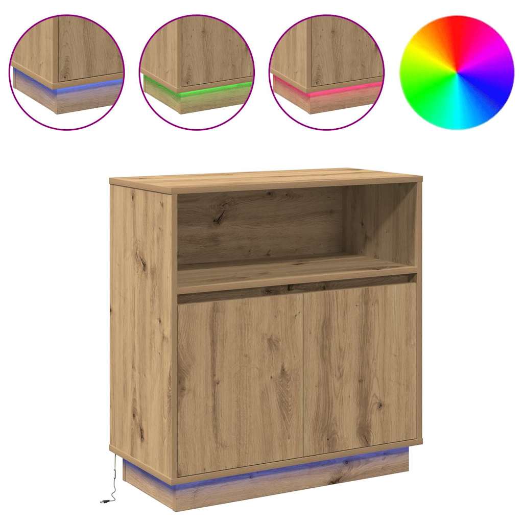 Sānu skapītis ar LED apgaismojumu artisana ozola krāsā 71 x 34,5 x 75 cm