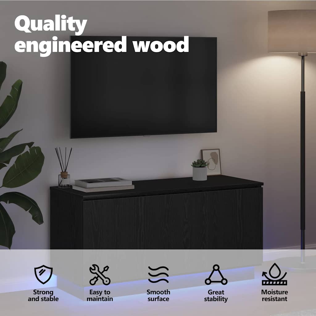 Televizoriaus staliukas su LED juoda ąžuolo 100 x 38 x 49 cm