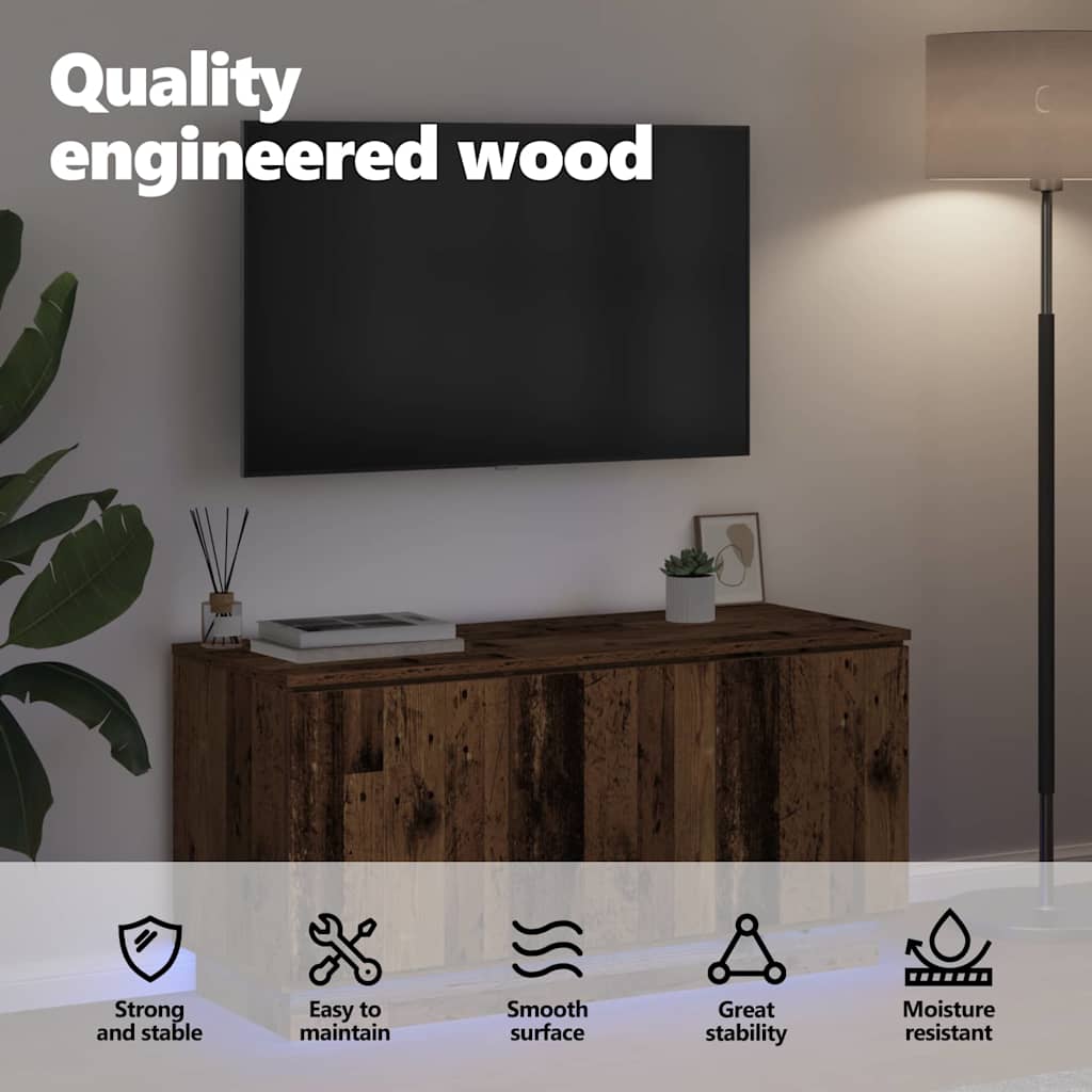 TV Cabinet with LED Vintage Wood 100 x 38 x 49 cm