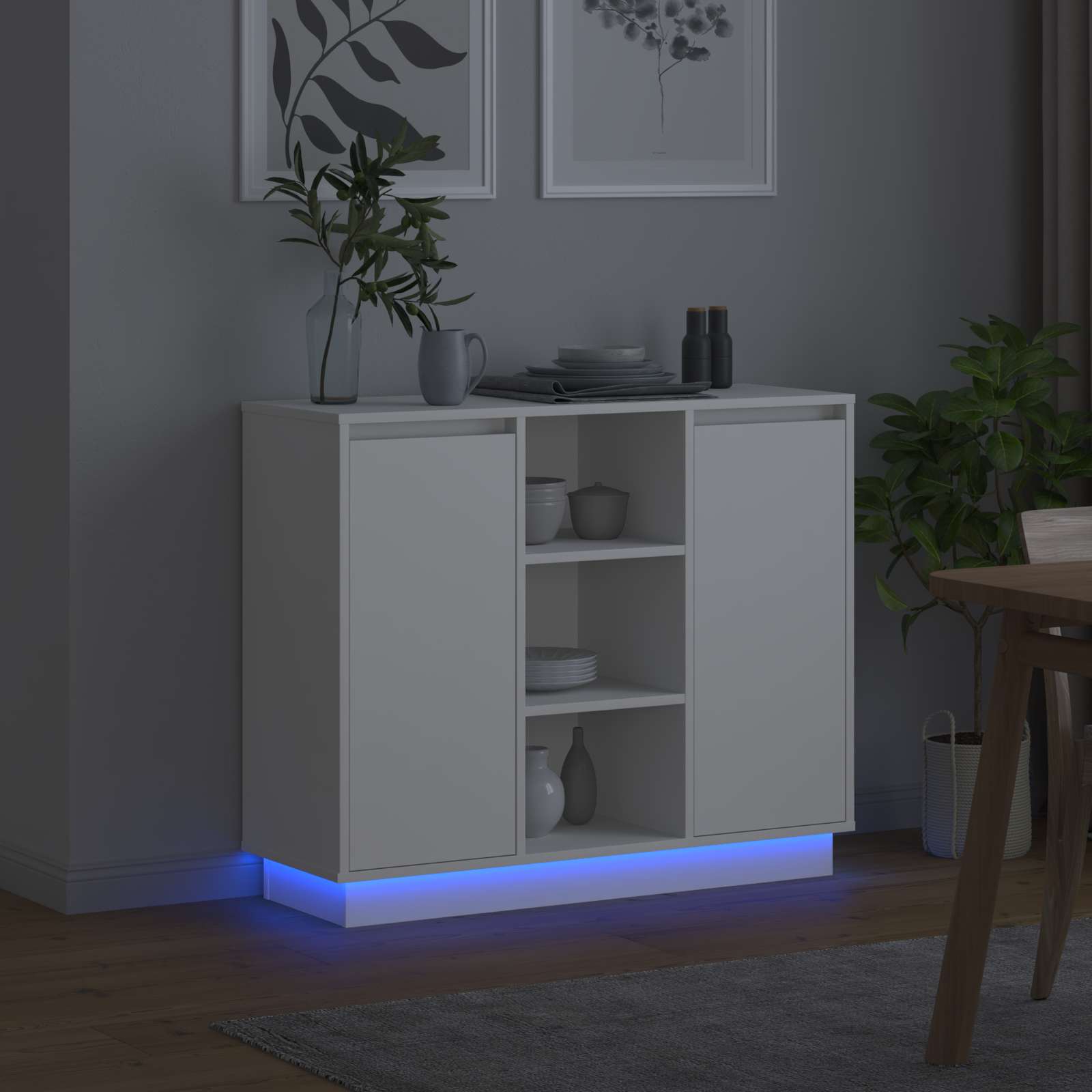 LED Sideboard with shelf White 90 x 32 x 75 cm Engineered wood