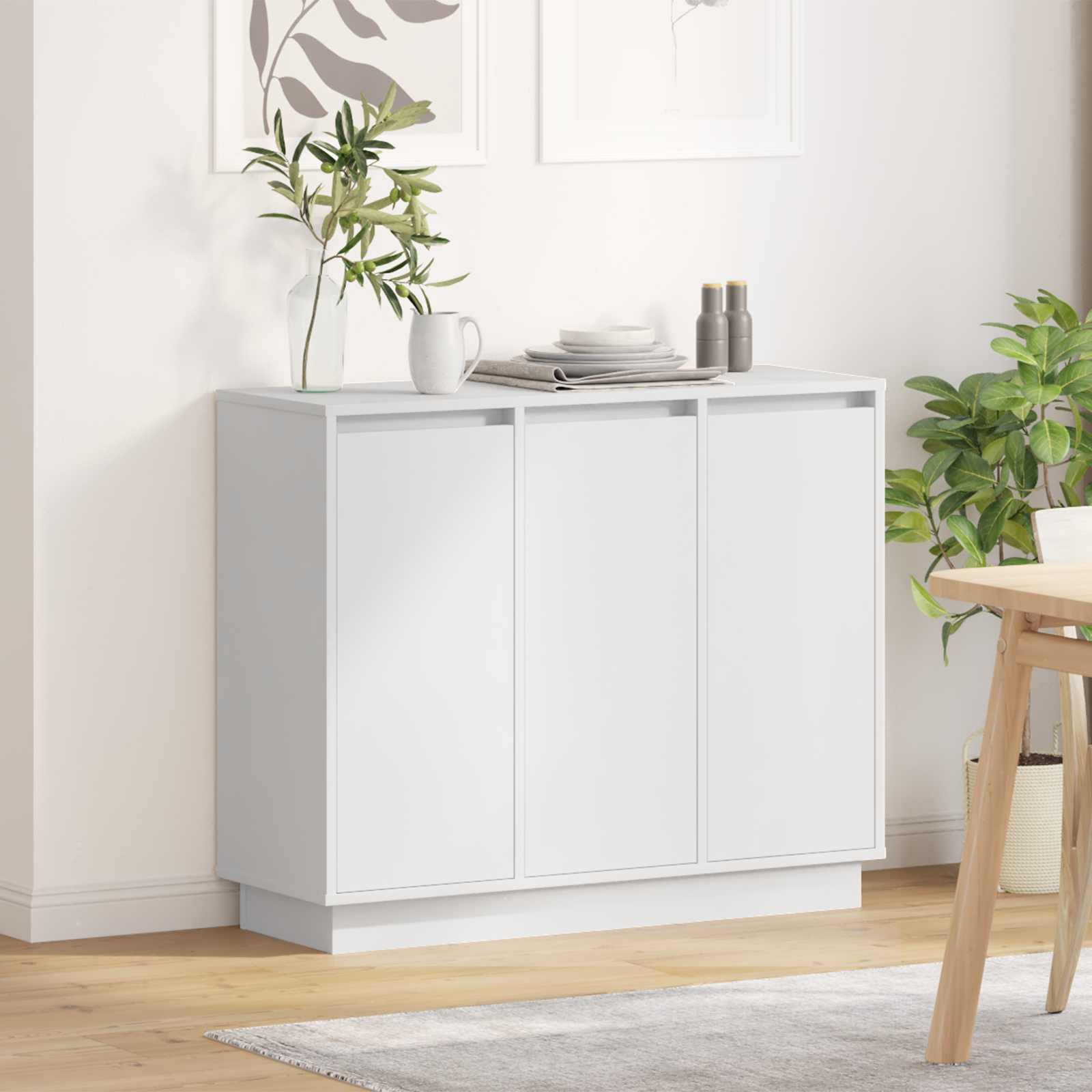 LED Sideboard with shelf White 90 x 32 x 75 cm Engineered wood