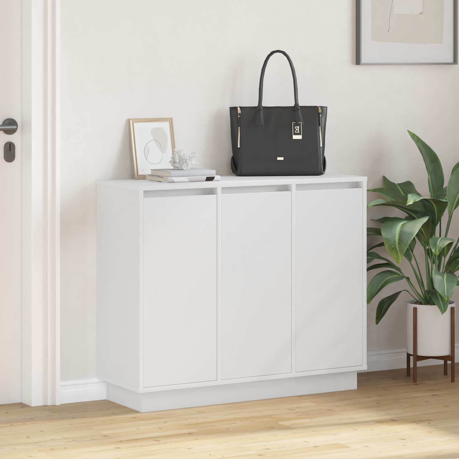LED Sideboard with shelf White 90 x 32 x 75 cm Engineered wood