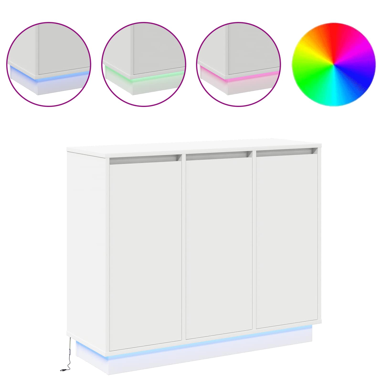 LED Sideboard with shelf White 90 x 32 x 75 cm Engineered wood