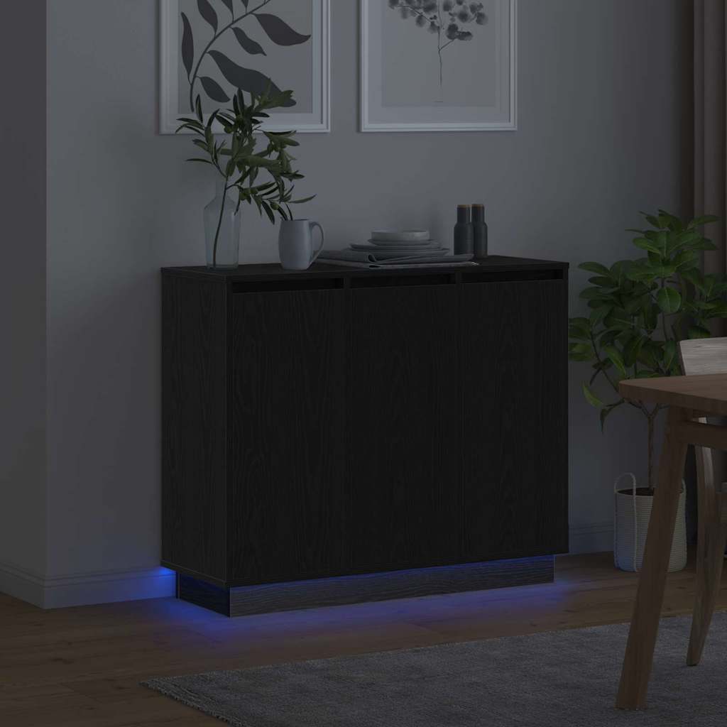 LED bufete Melns ozols 90 x 32 x 75 cm Apstrādāta koksne