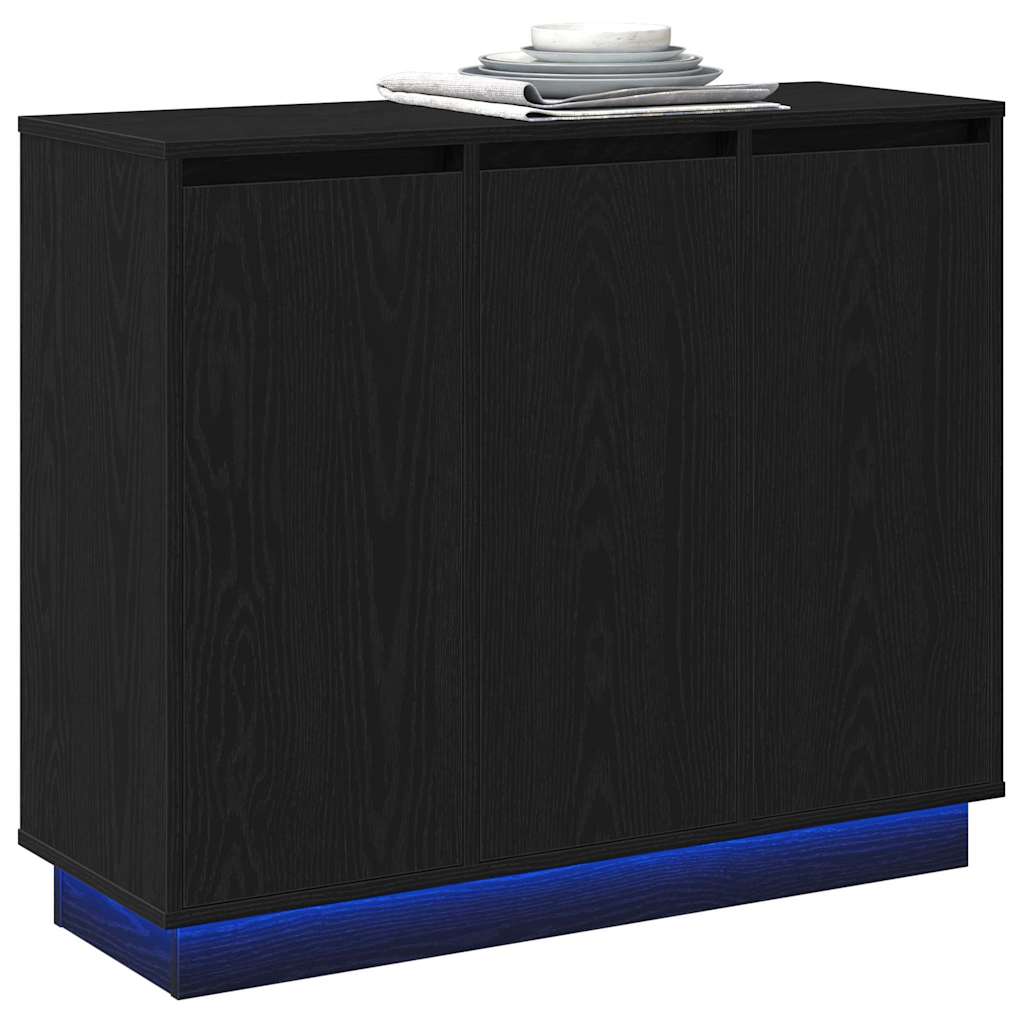 LED bufete Melns ozols 90 x 32 x 75 cm Apstrādāta koksne