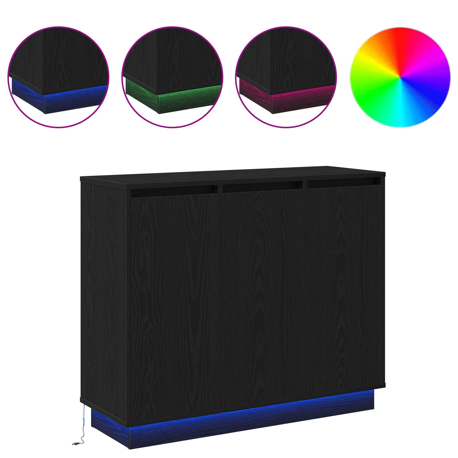 LED bufete Melns ozols 90 x 32 x 75 cm Apstrādāta koksne