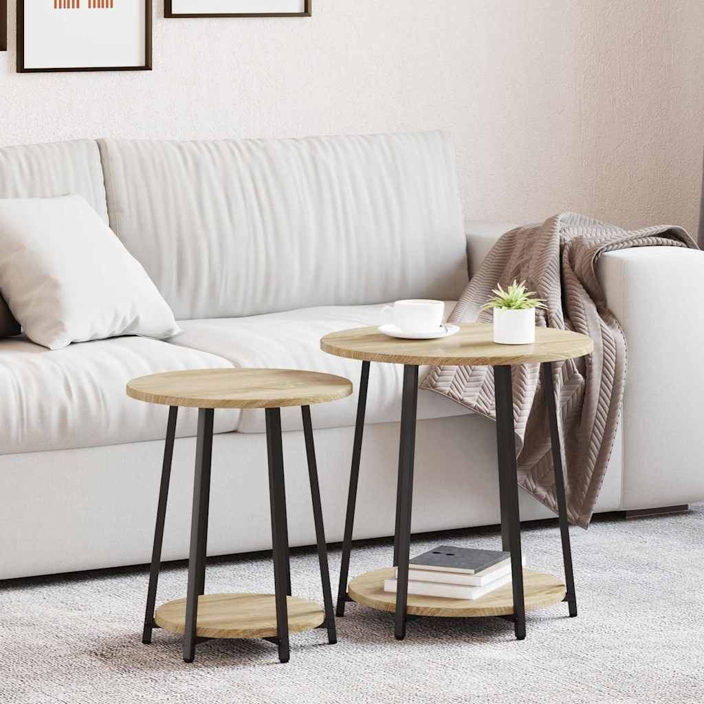 Šoninių staliukų komplektas 2 pcs Sonoma ąžuolo ir juoda