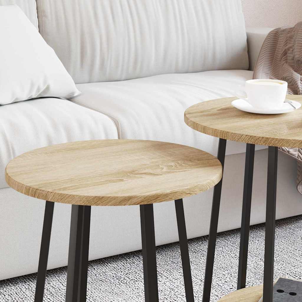 Šoninių staliukų komplektas 2 pcs Sonoma ąžuolo ir juoda