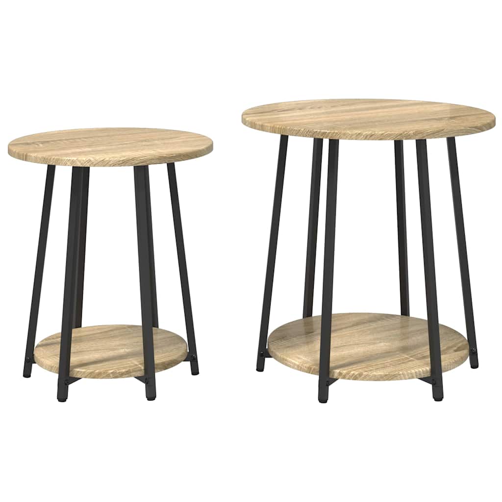Šoninių staliukų komplektas 2 pcs Sonoma ąžuolo ir juoda