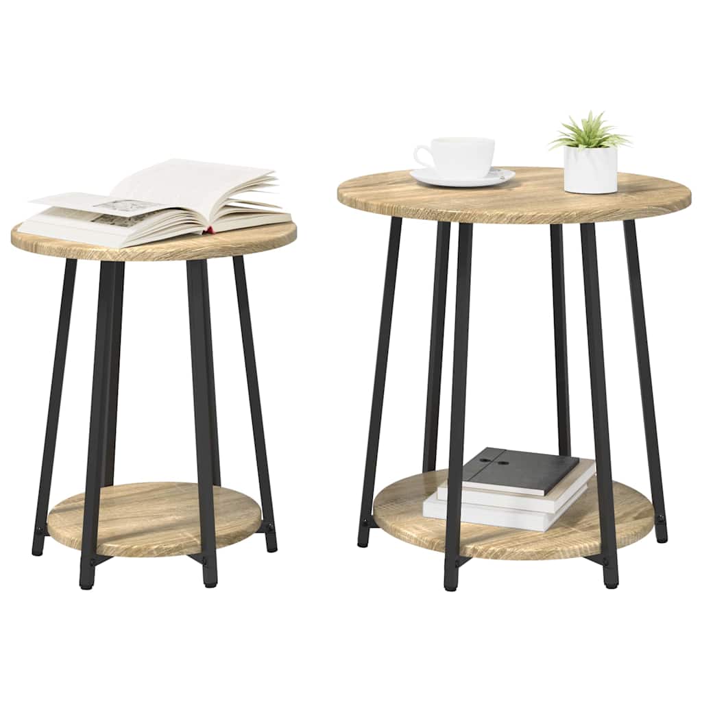 Šoninių staliukų komplektas 2 pcs Sonoma ąžuolo ir juoda