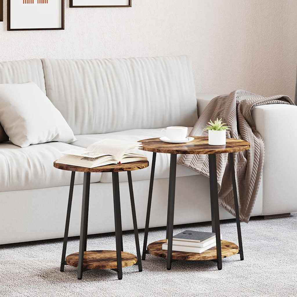 Šoninių staliukų komplektas 2 pcs Rūkyta ąžuolo ir juoda