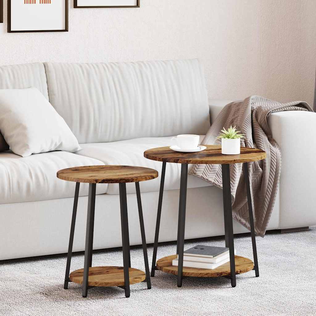Šoninių staliukų komplektas 2 pcs Senovinis medis ir juoda