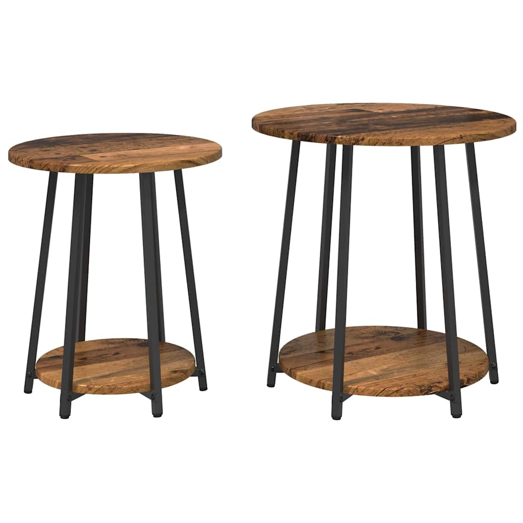 Šoninių staliukų komplektas 2 pcs Senovinis medis ir juoda