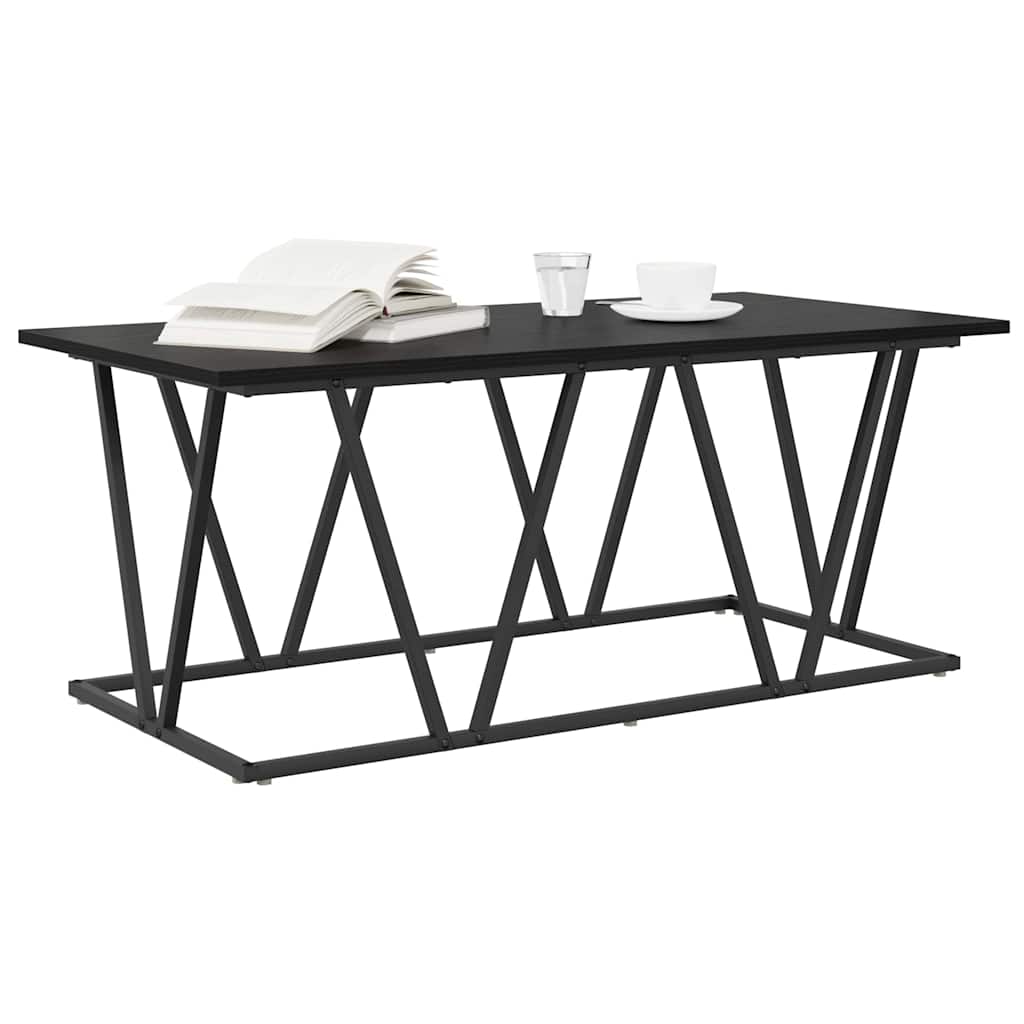 Juodas kavos staliukas 100x50x40 cm iš inžinerinio medžio ir metalo
