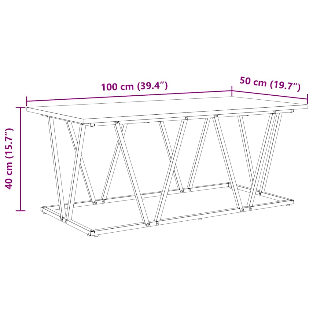 Juodas kavos staliukas 100x50x40 cm iš inžinerinio medžio ir metalo