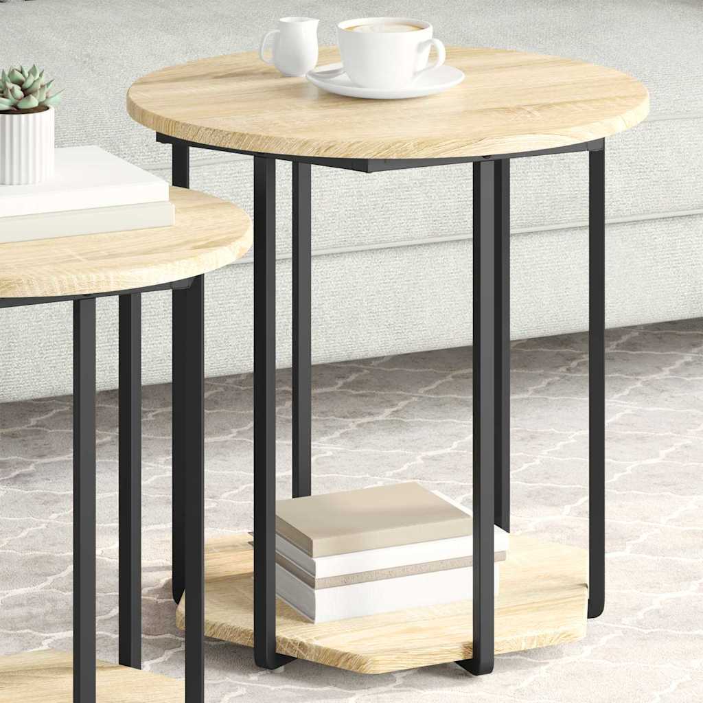 Šoninių staliukų komplektas 2 pcs Sonoma ąžuolo ir juoda