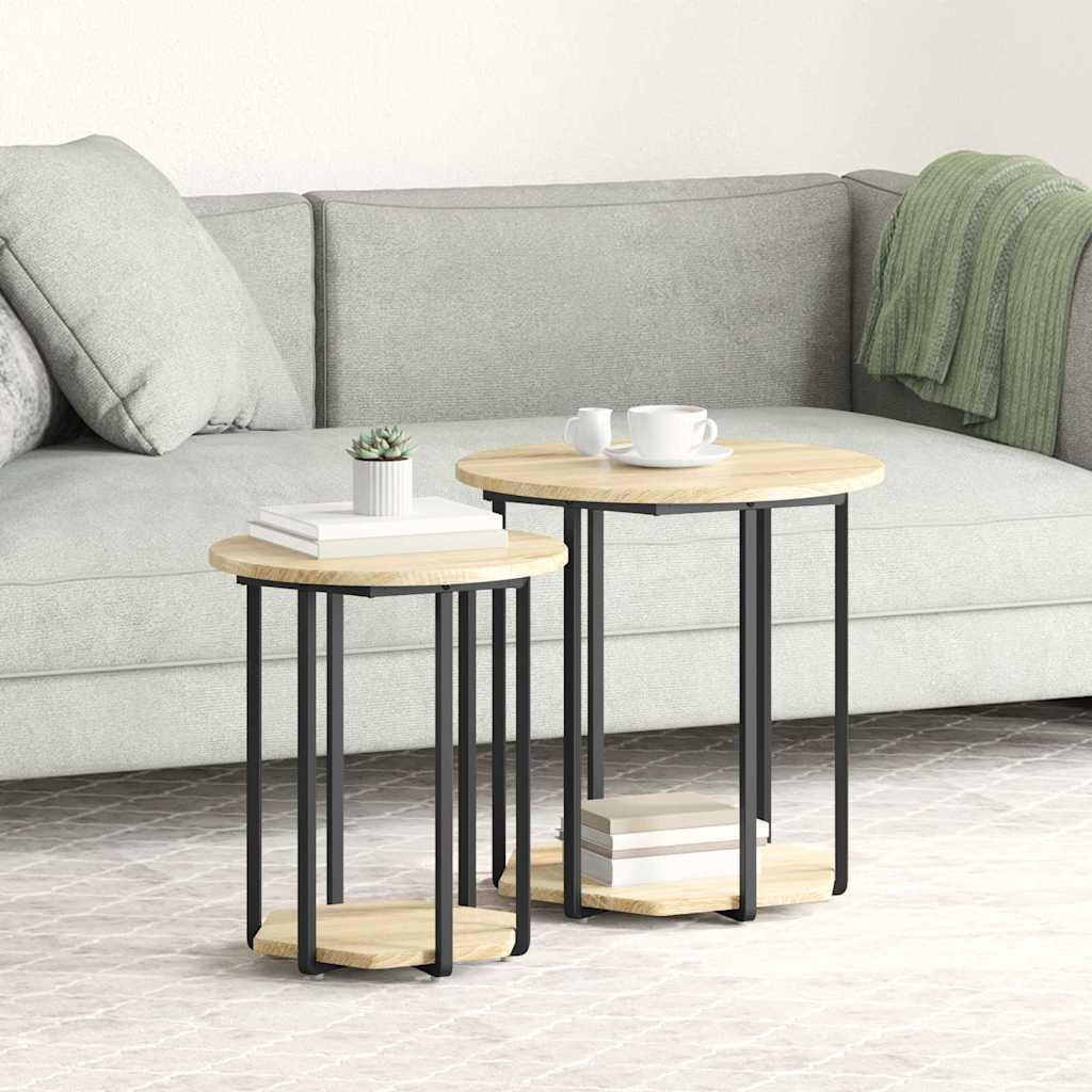 Šoninių staliukų komplektas 2 pcs Sonoma ąžuolo ir juoda