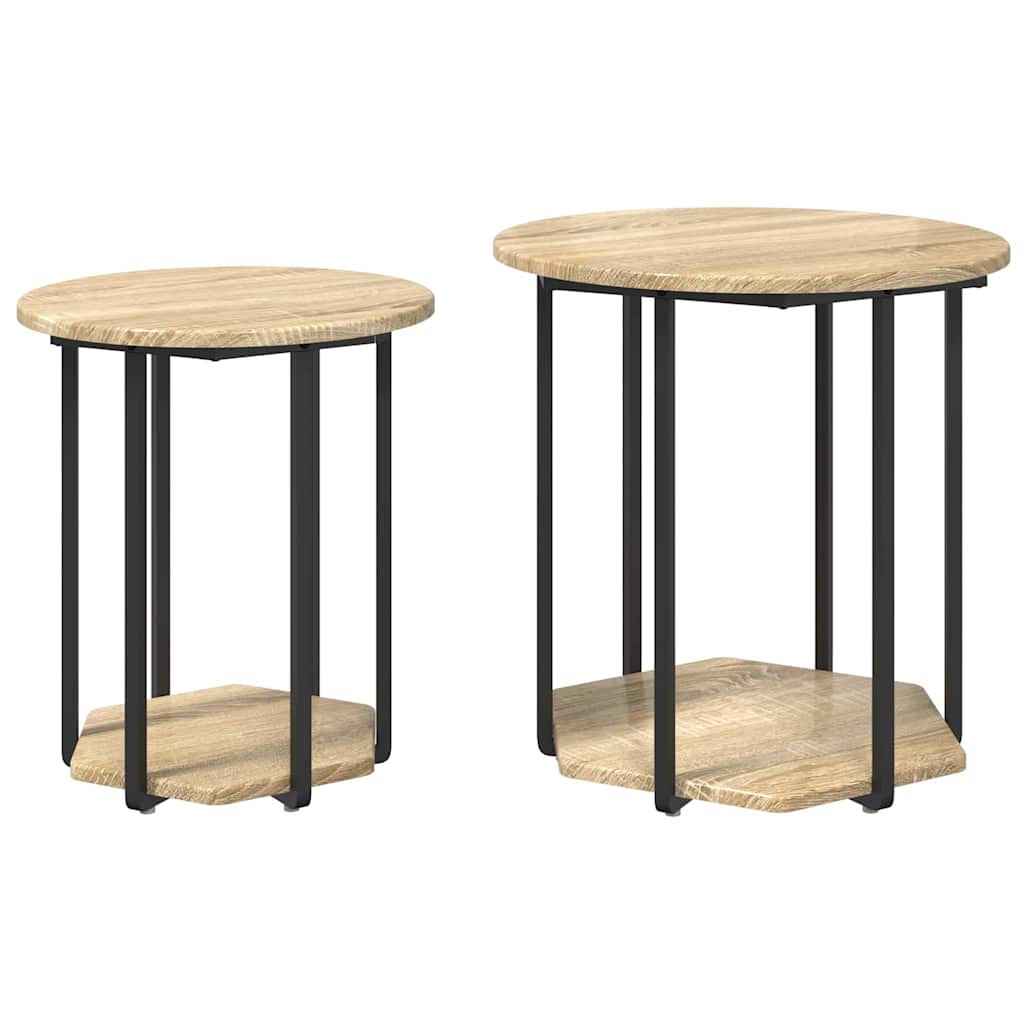 Šoninių staliukų komplektas 2 pcs Sonoma ąžuolo ir juoda
