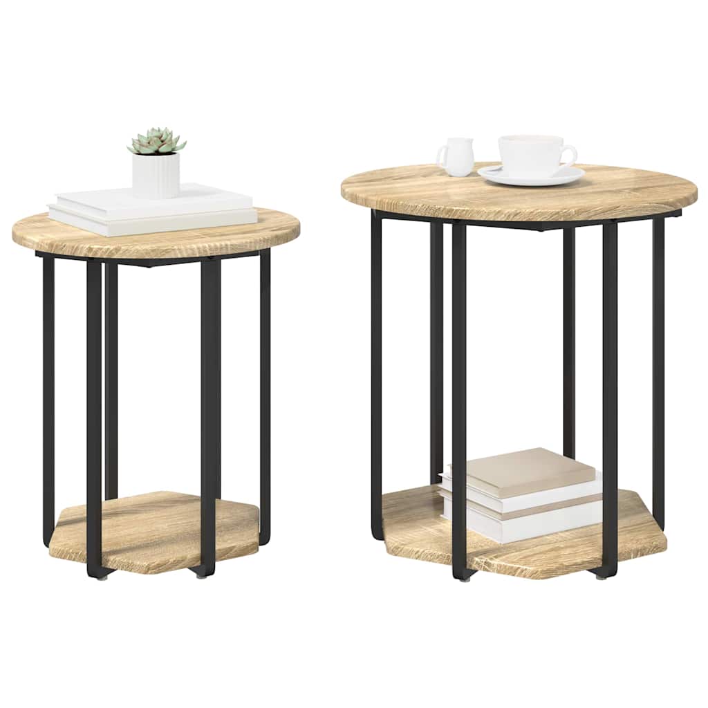 Šoninių staliukų komplektas 2 pcs Sonoma ąžuolo ir juoda