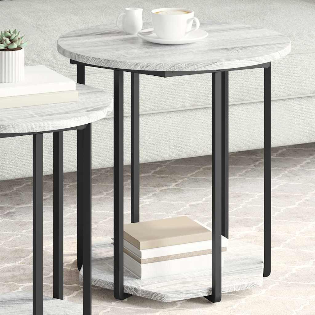 Šoninių staliukų komplektas 2 pcs Pilkas sonoma ir Juodas