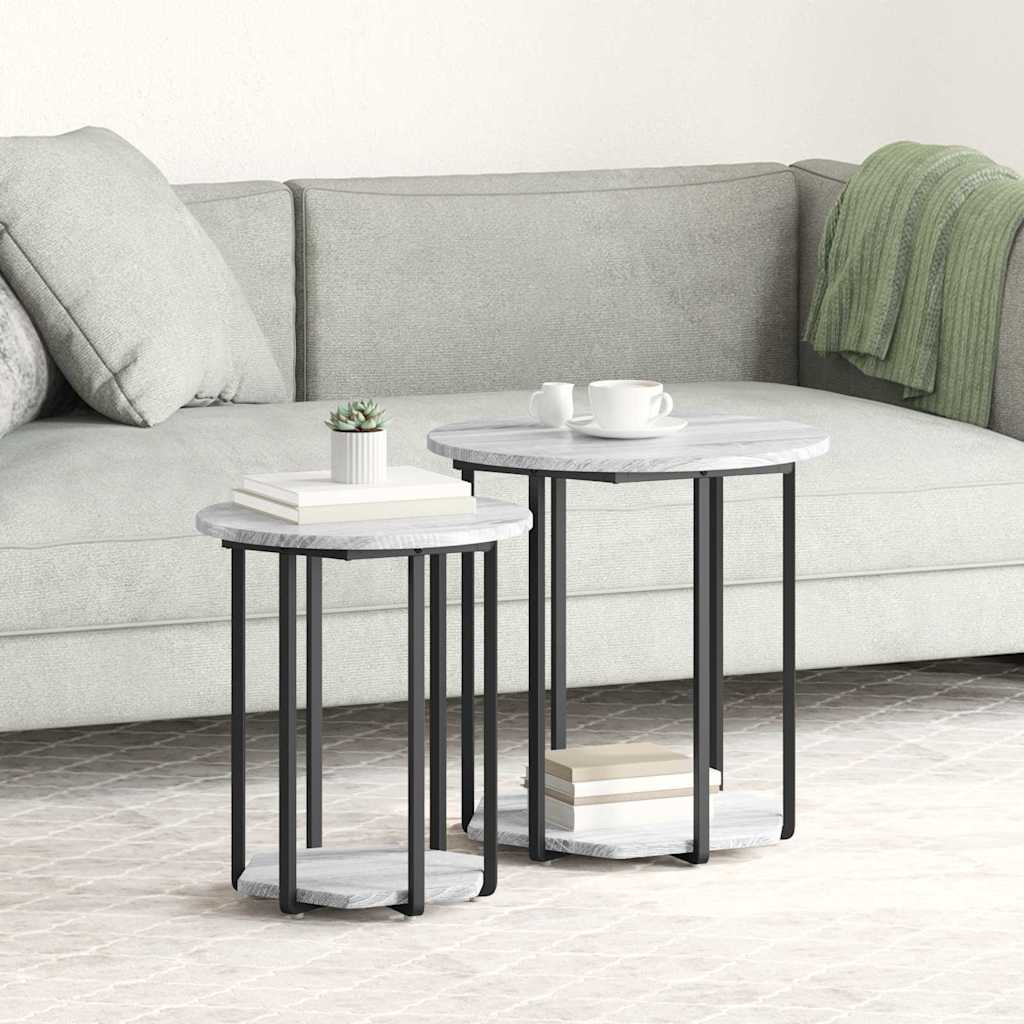Šoninių staliukų komplektas 2 pcs Pilkas sonoma ir Juodas