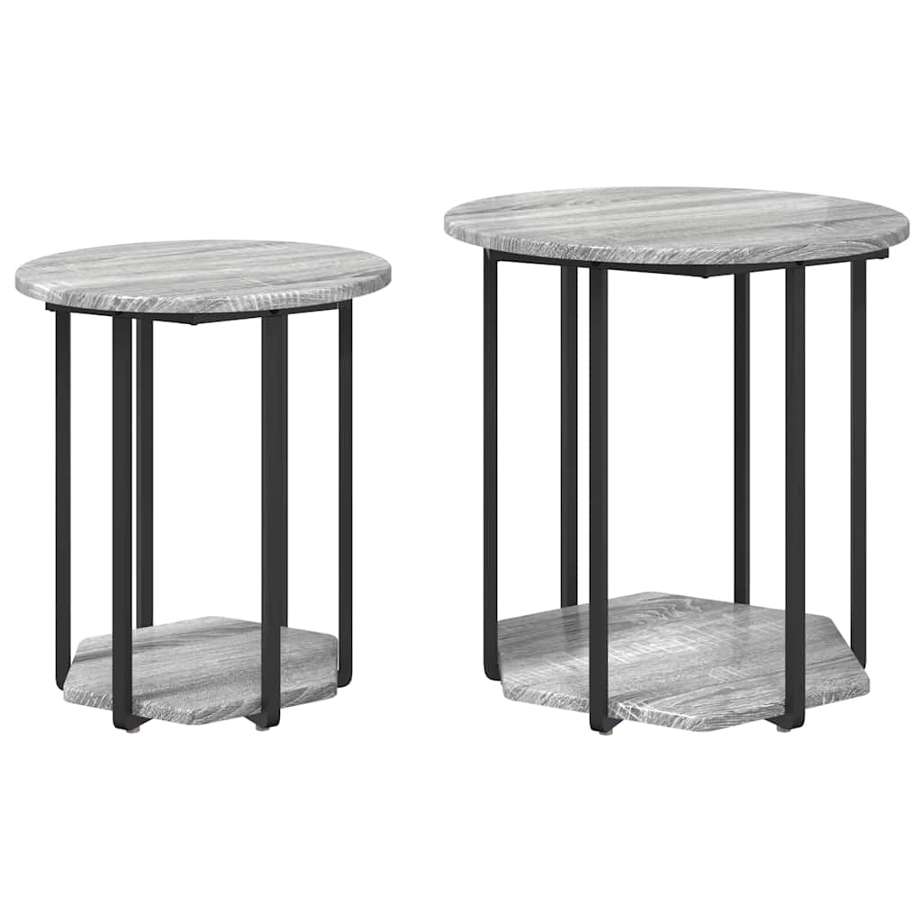 Šoninių staliukų komplektas 2 pcs Pilkas sonoma ir Juodas