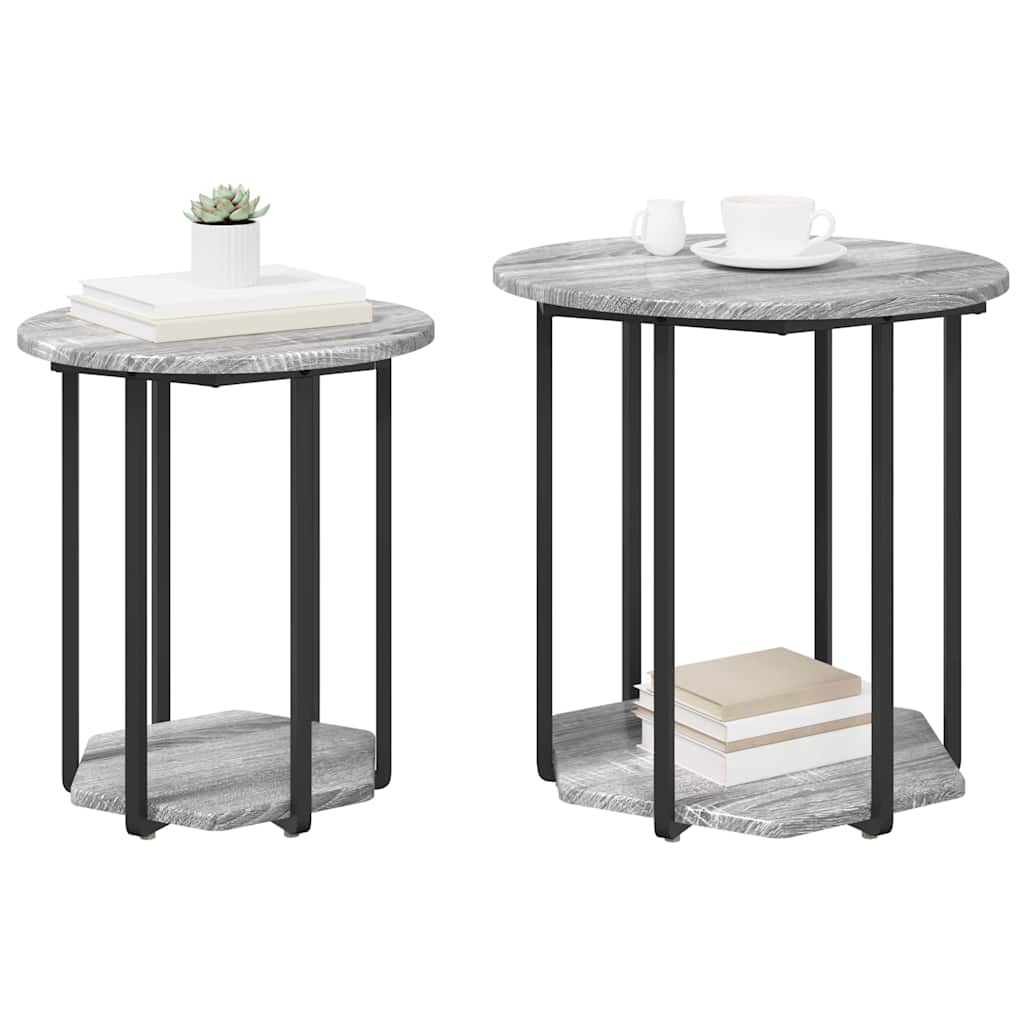 Šoninių staliukų komplektas 2 pcs Pilkas sonoma ir Juodas
