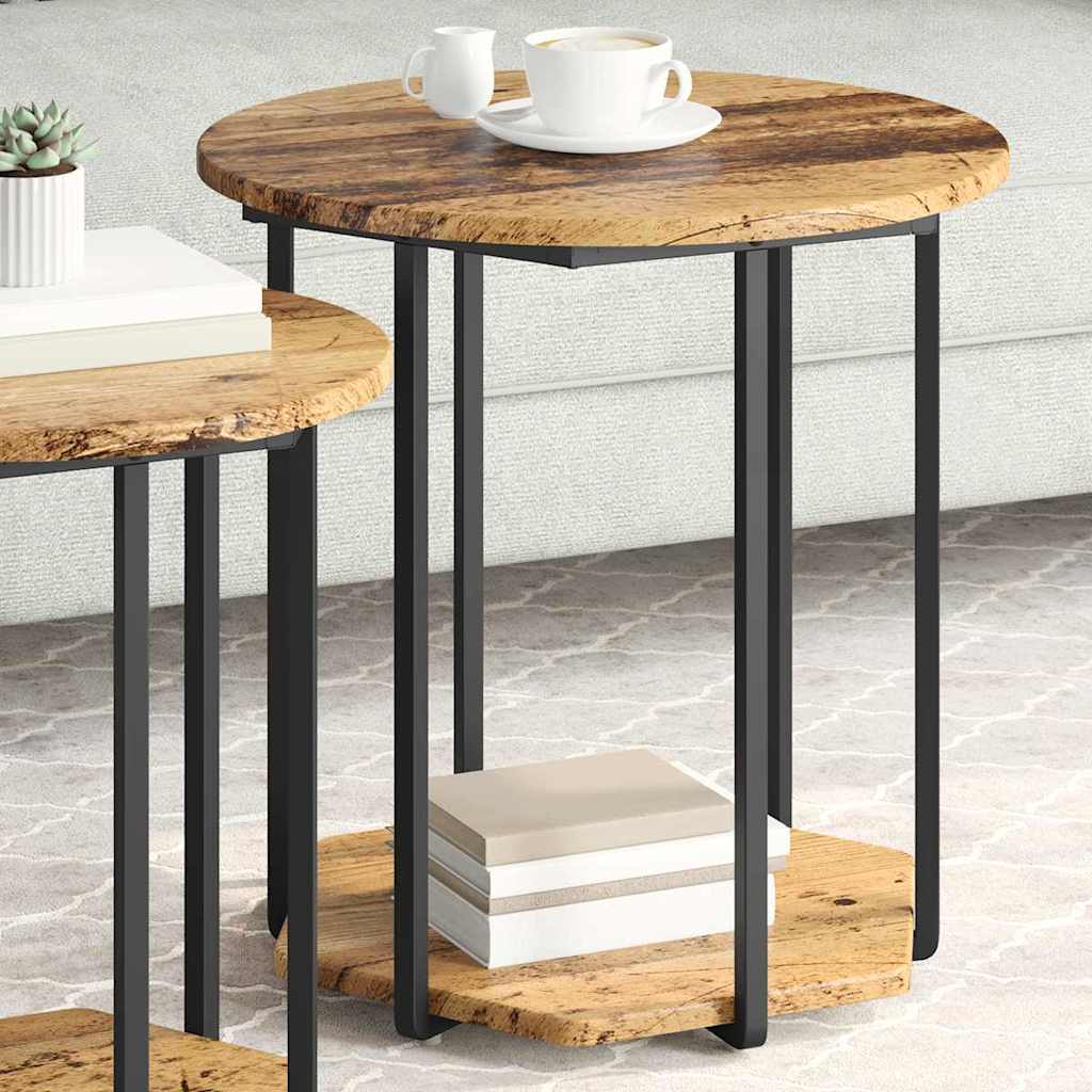 Šoninių staliukų komplektas 2 pcs Senovinis medis ir juoda