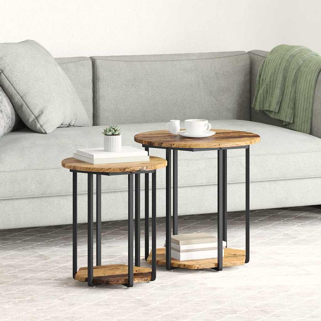 Šoninių staliukų komplektas 2 pcs Senovinis medis ir juoda