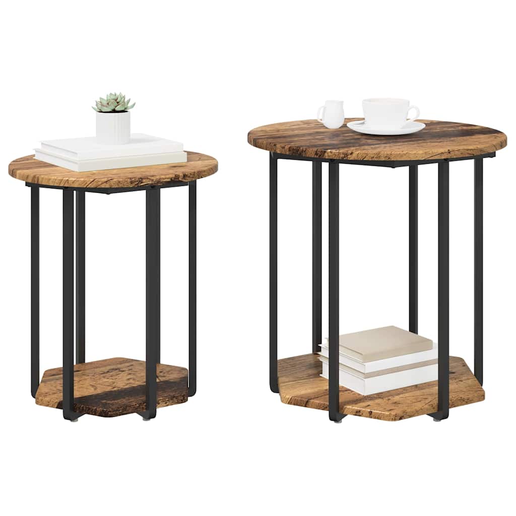 Šoninių staliukų komplektas 2 pcs Senovinis medis ir juoda