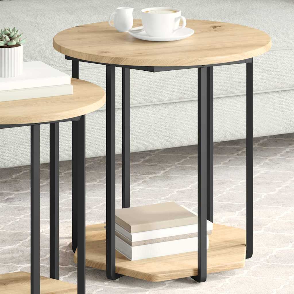 Šoninių staliukų komplektas 2 pcs Amatų ąžuolas ir juoda