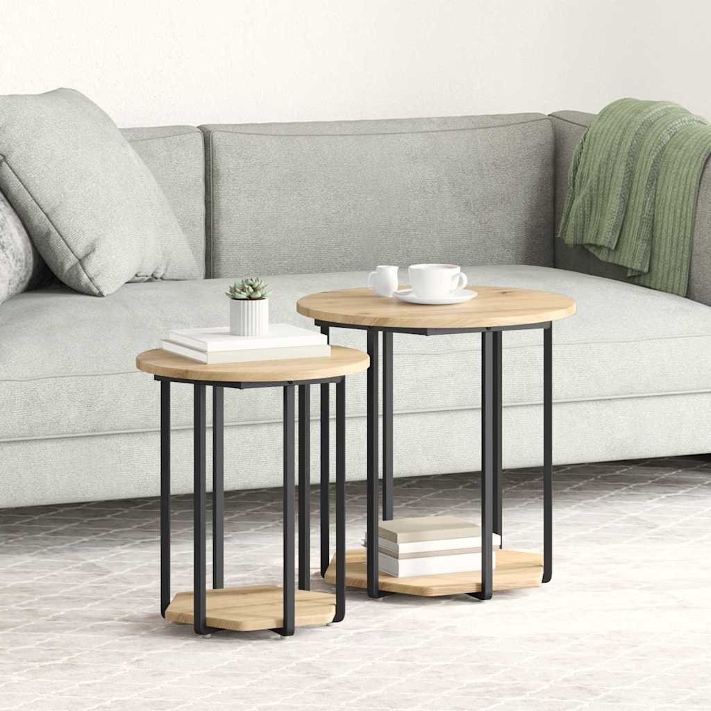 Šoninių staliukų komplektas 2 pcs Amatų ąžuolas ir juoda