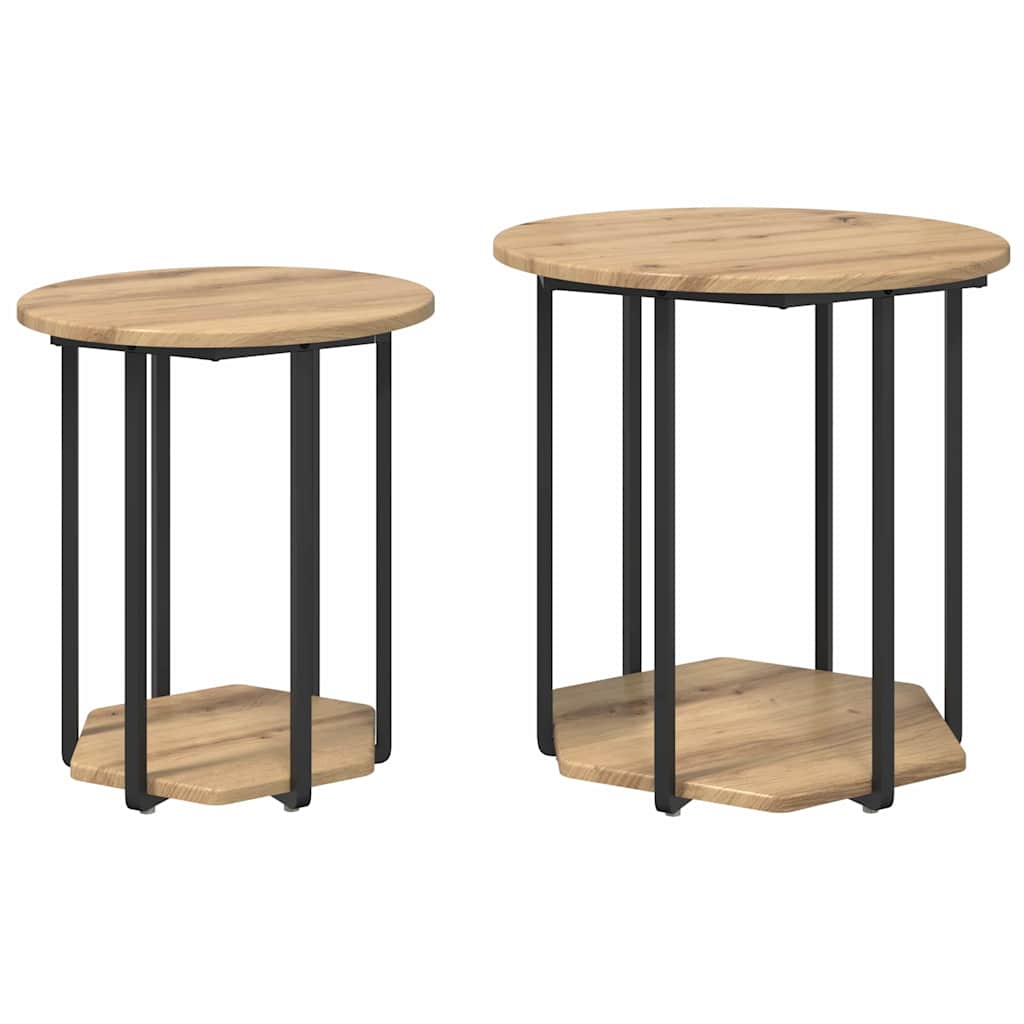 Šoninių staliukų komplektas 2 pcs Amatų ąžuolas ir juoda
