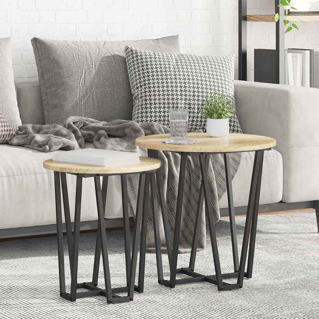 Šoninių staliukų komplektas 2 pcs Sonoma ąžuolo ir juoda