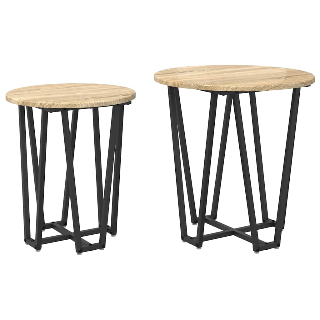 Šoninių staliukų komplektas 2 pcs Sonoma ąžuolo ir juoda