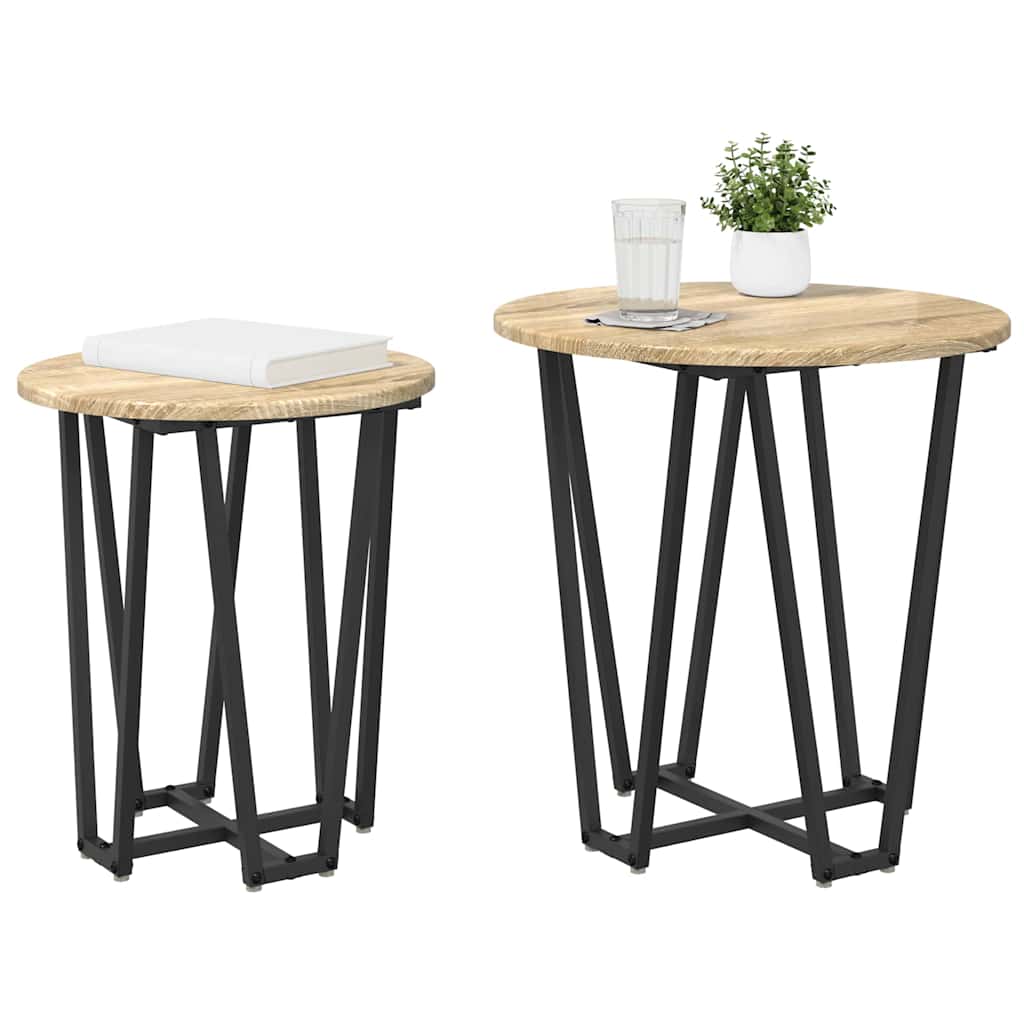 Šoninių staliukų komplektas 2 pcs Sonoma ąžuolo ir juoda