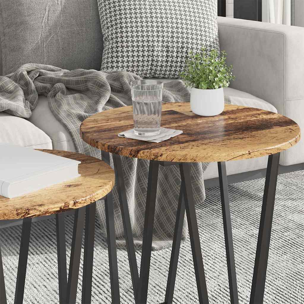Šoninių staliukų komplektas 2 pcs Senovinis medis ir juoda