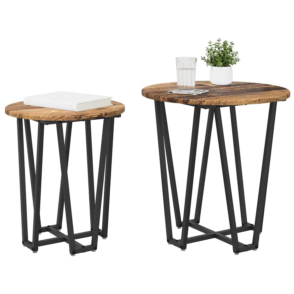 Šoninių staliukų komplektas 2 pcs Senovinis medis ir juoda