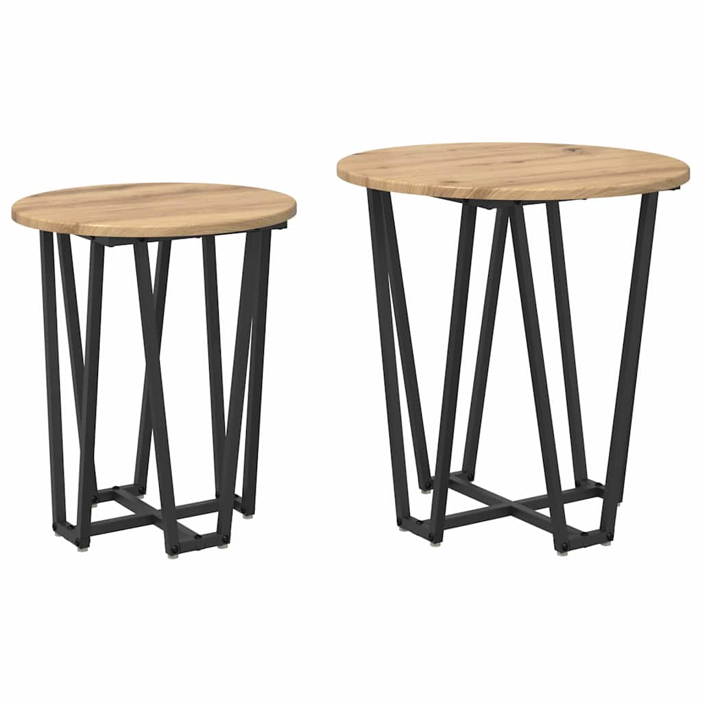 Šoninių staliukų komplektas 2 pcs Amatų ąžuolas ir juoda