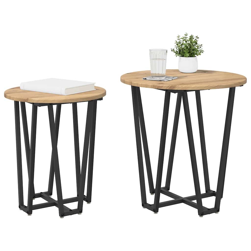 Šoninių staliukų komplektas 2 pcs Amatų ąžuolas ir juoda