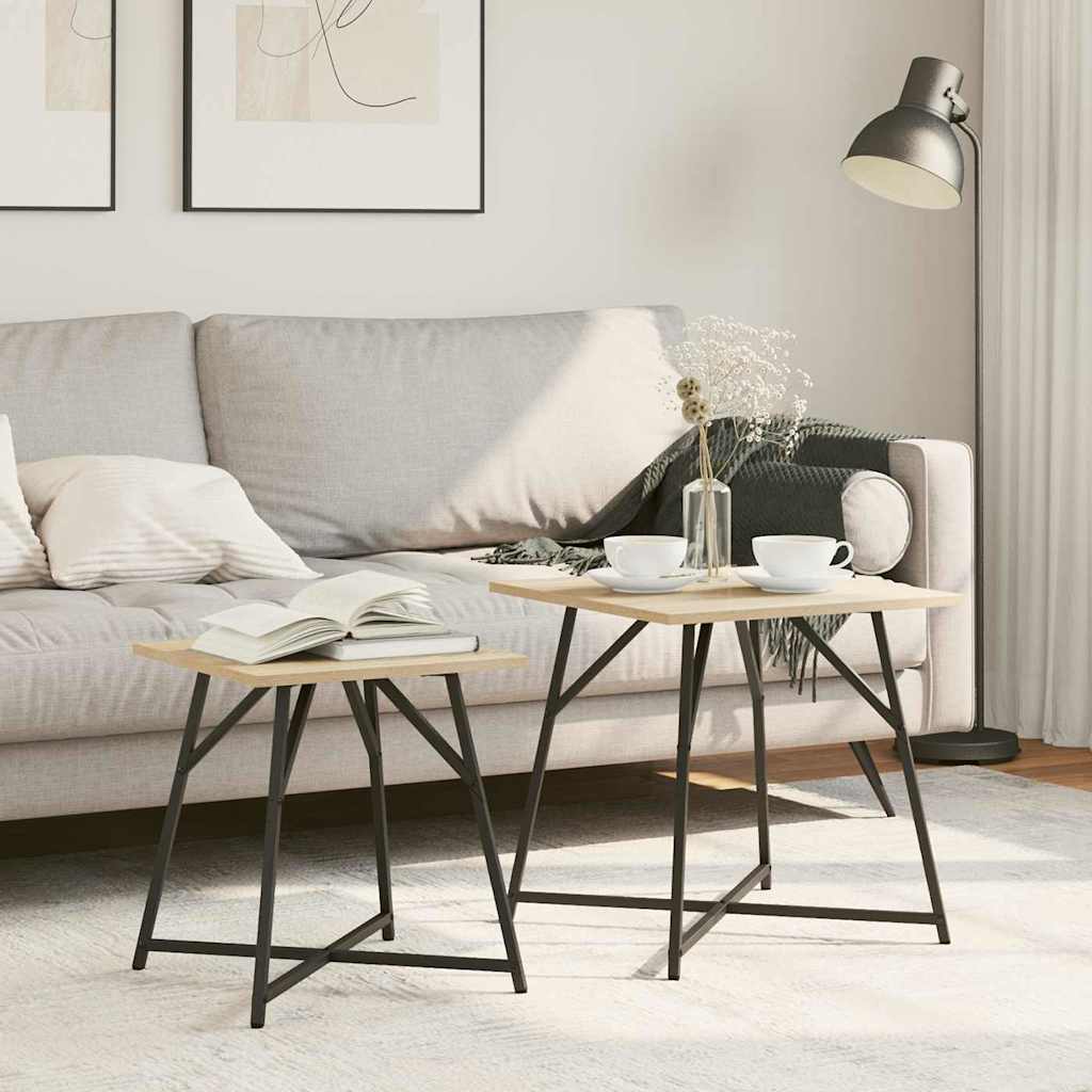 Šoninių staliukų komplektas 2 pcs Sonoma ąžuolo ir juoda