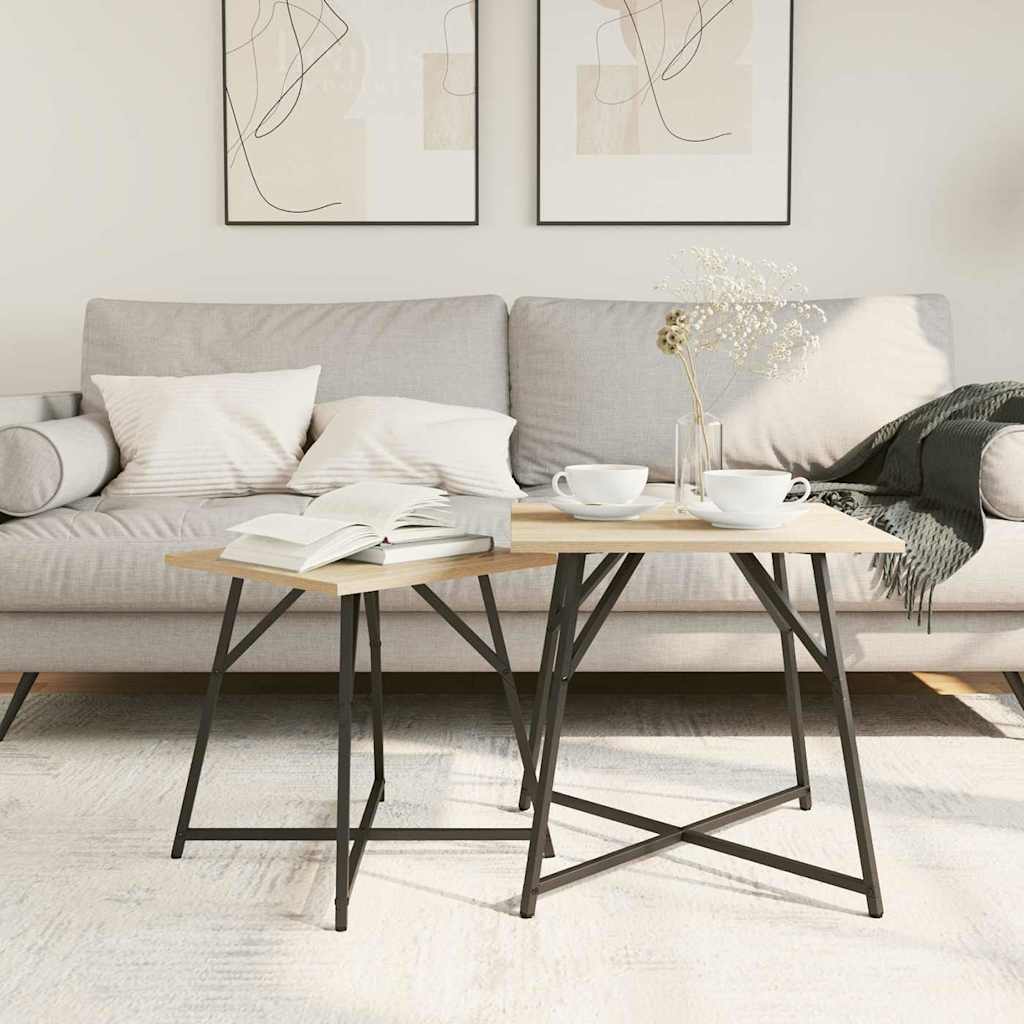 Šoninių staliukų komplektas 2 pcs Sonoma ąžuolo ir juoda