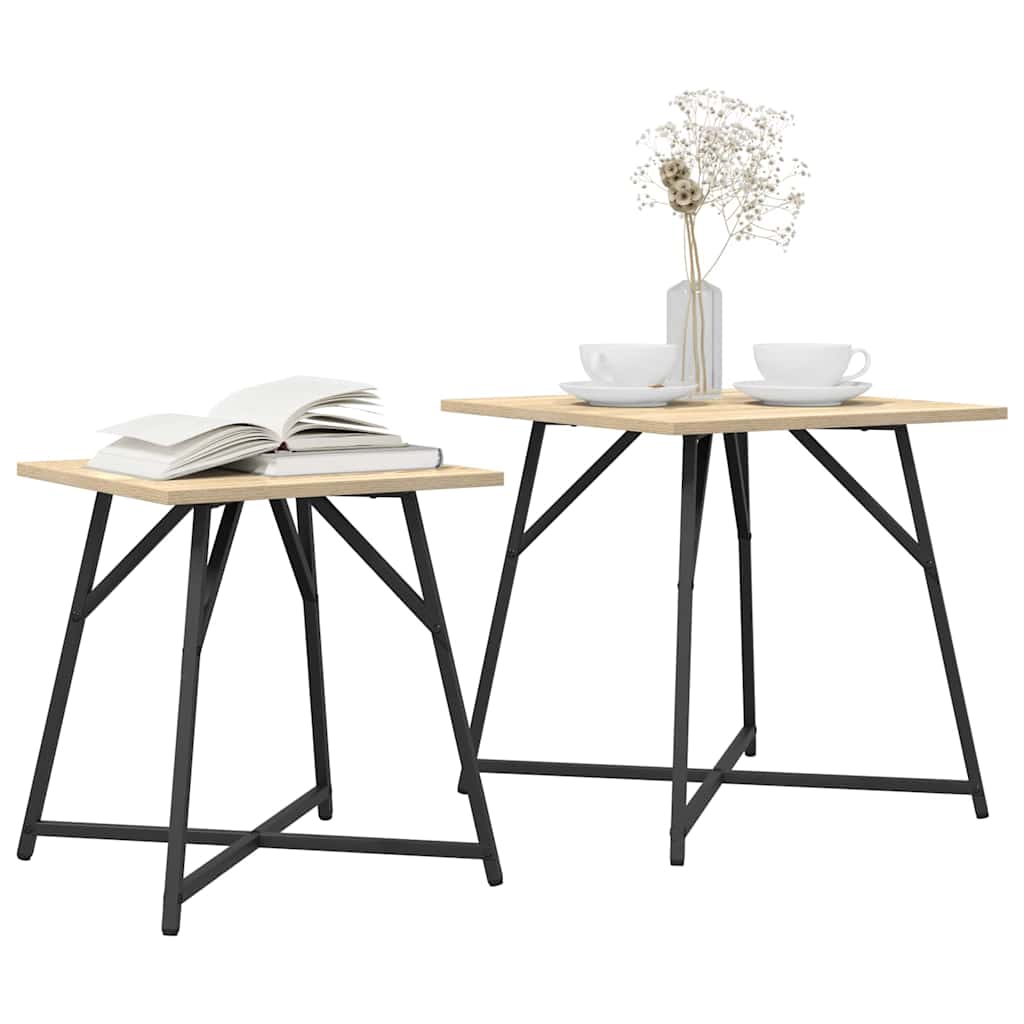 Šoninių staliukų komplektas 2 pcs Sonoma ąžuolo ir juoda