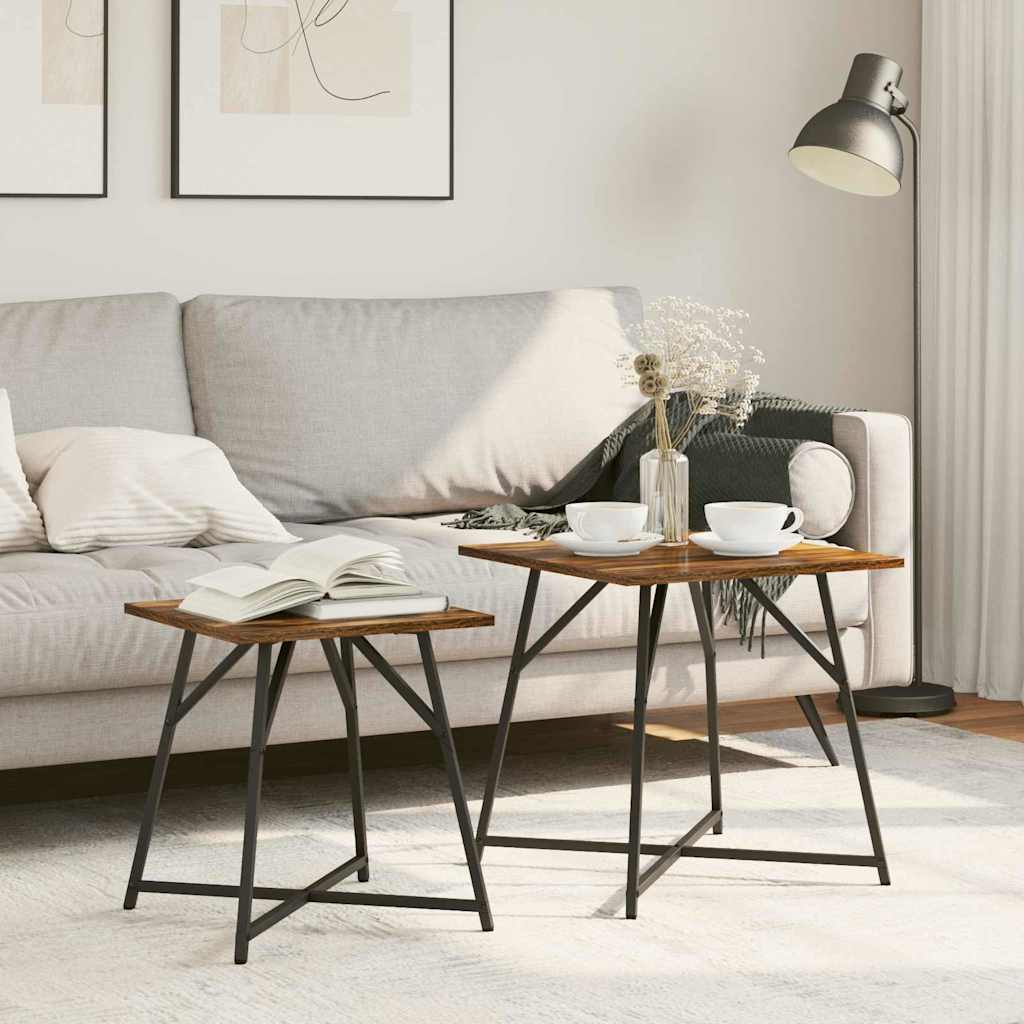 Šoninių staliukų komplektas 2 pcs Rūkyto ąžuolo ir juoda