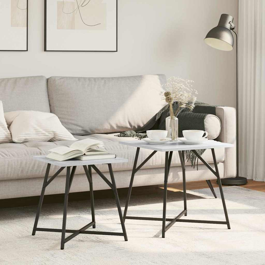 Šoninių staliukų komplektas 2 pcs Pilkas sonoma ir Juodas